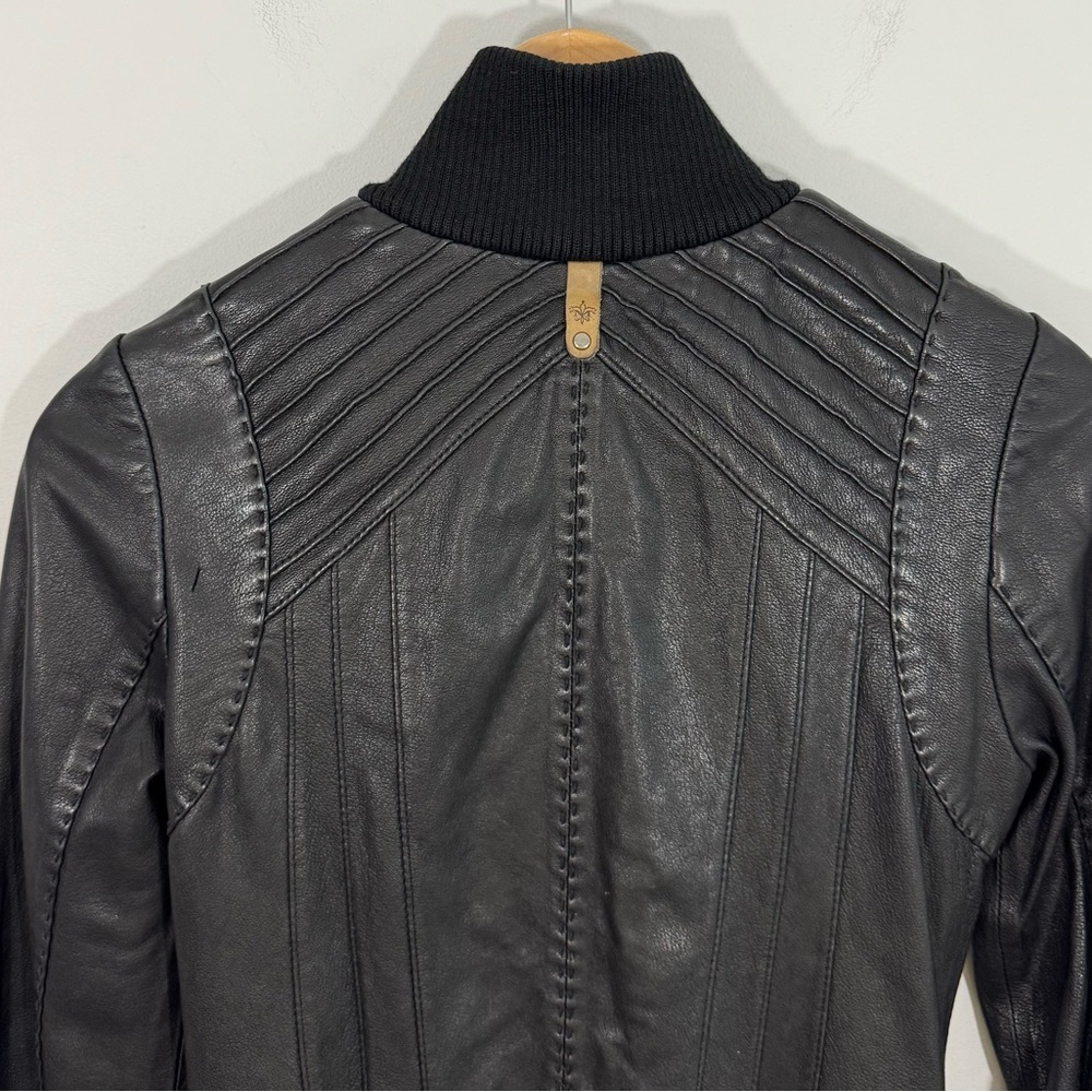 Mackage Dark Leather Jacket with Ribbed Details - Picture 11 of 16